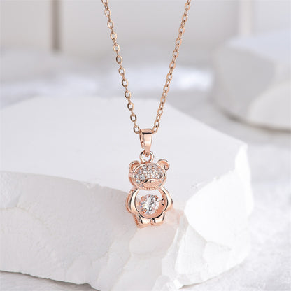 Rockyu ネックレス レディース テディベア CZ ピンクゴールド くまモチーフ 鎖骨チェーン