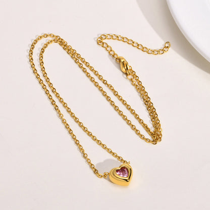 Rockyu レディース ネックレス グリーン ハートペンダント ステンレス鋼 金属アレルギー対応 一粒ジルコニア 記念日 プレゼント