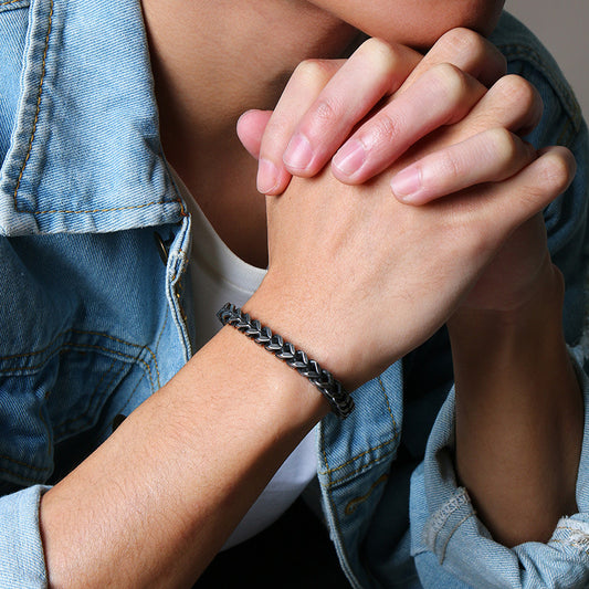 Rockyu メンズ ブレスレット ゴールド チェーン ステンレス スリム 6mm