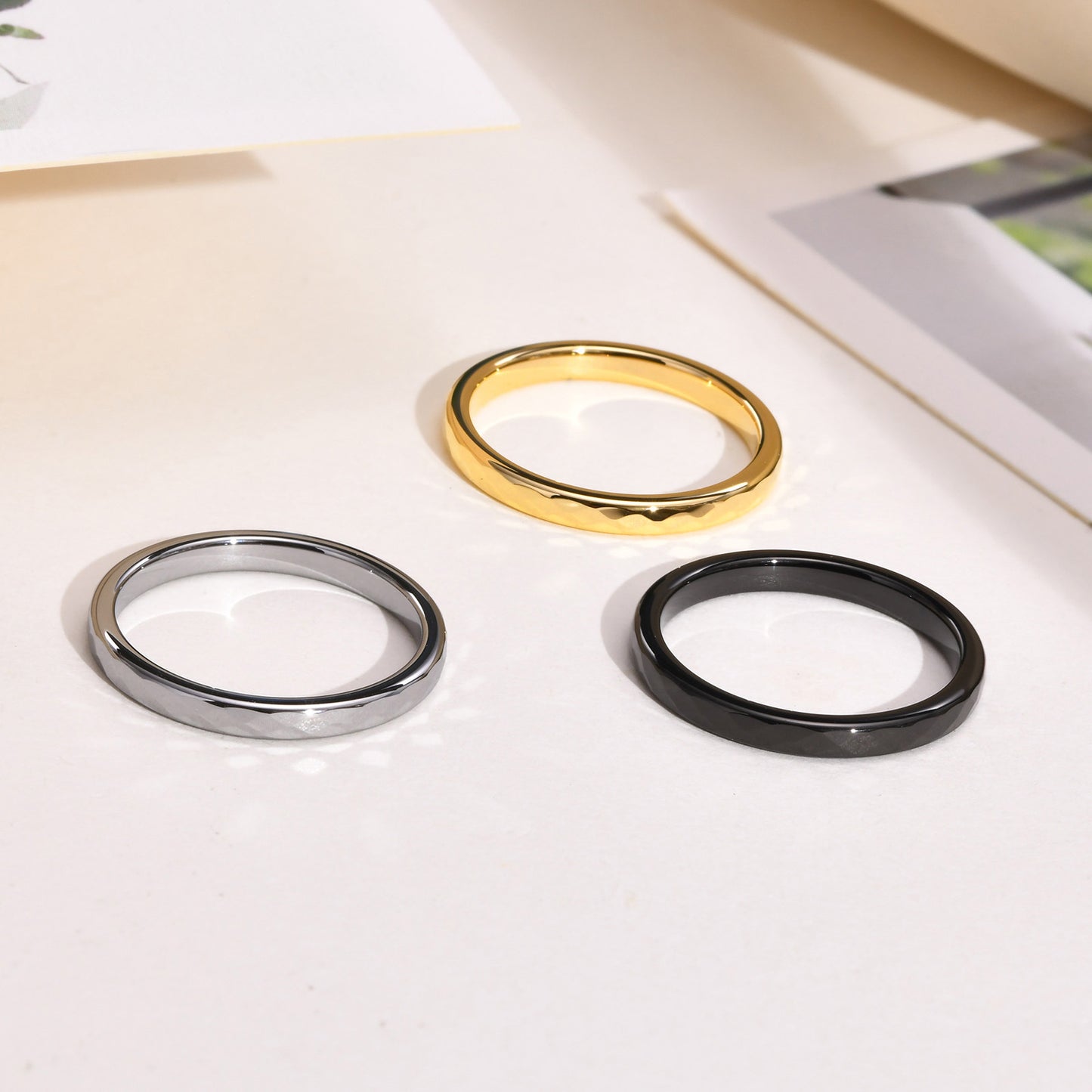 Rockyu タングステン 多面カットリング 2mm メンズ レディース 指輪 シルバー ゴールド ブラック ピンクゴールド 鏡面＆マット仕上げ 男女兼用