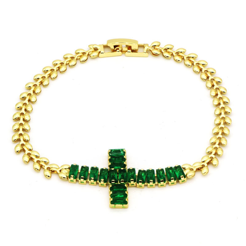 Rockyu レディース ブレスレット ゴールド クロスデザイン ジルコニア 金属アレルギー対応 記念日 プレゼント