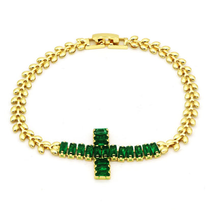 Rockyu レディース ブレスレット ゴールド クロスデザイン ジルコニア 金属アレルギー対応 記念日 プレゼント