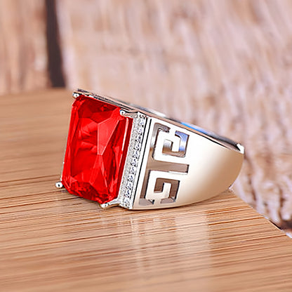 Rockyu 指輪 メンズ 銅製鍍金 大粒ジルコニア 印台リング 幅広 フリーサイズ 金属アレルギー対応 誕生日 記念日 ギフト