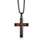 Rockyu ネックレス メンズ 十字架 シルバー チェーン チタン 梨花木 ブラウン クロス