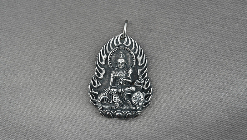 Rockyu 観音菩薩ネックレス メンズ 316Lステンレス製 お守りペンダント シルバー仕上げ