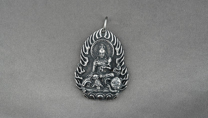 Rockyu 観音菩薩ネックレス メンズ 316Lステンレス製 お守りペンダント シルバー仕上げ