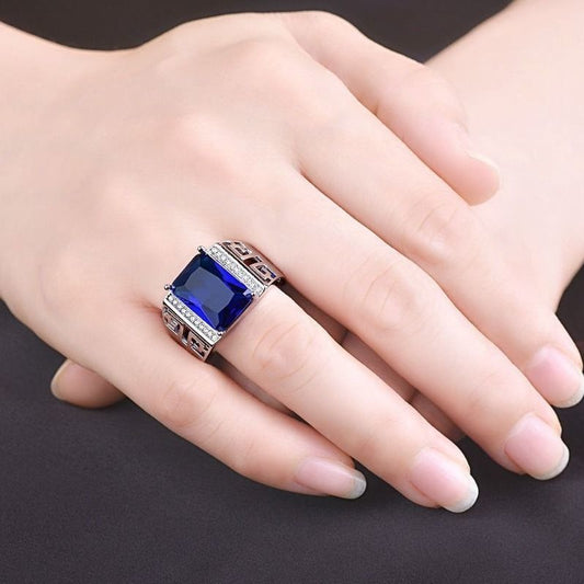 Rockyu メンズリング 大粒ジルコニア シルバー925調 フリーサイズ 幅広デザイン