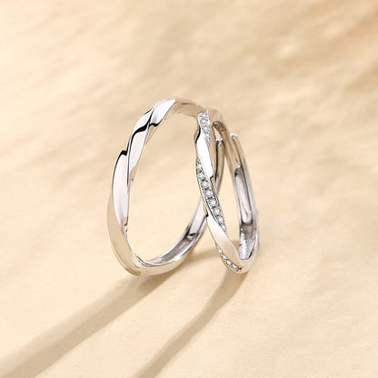 Rockyu ペアリング シルバー925 プラチナ仕上げ ピンクゴールド カップル用 フリーサイズ