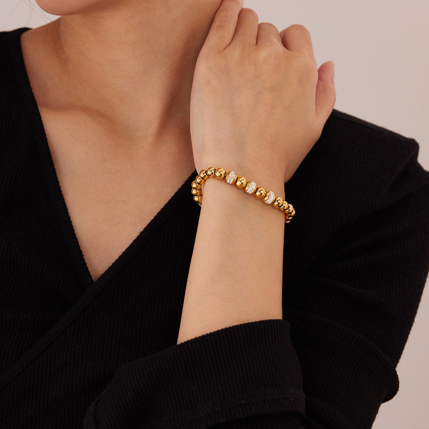 Rockyu ブレスレット レディース ボールチェーン ゴールド ステンレス ジルコニア