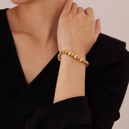 Rockyu ブレスレット レディース ボールチェーン ゴールド ステンレス ジルコニア