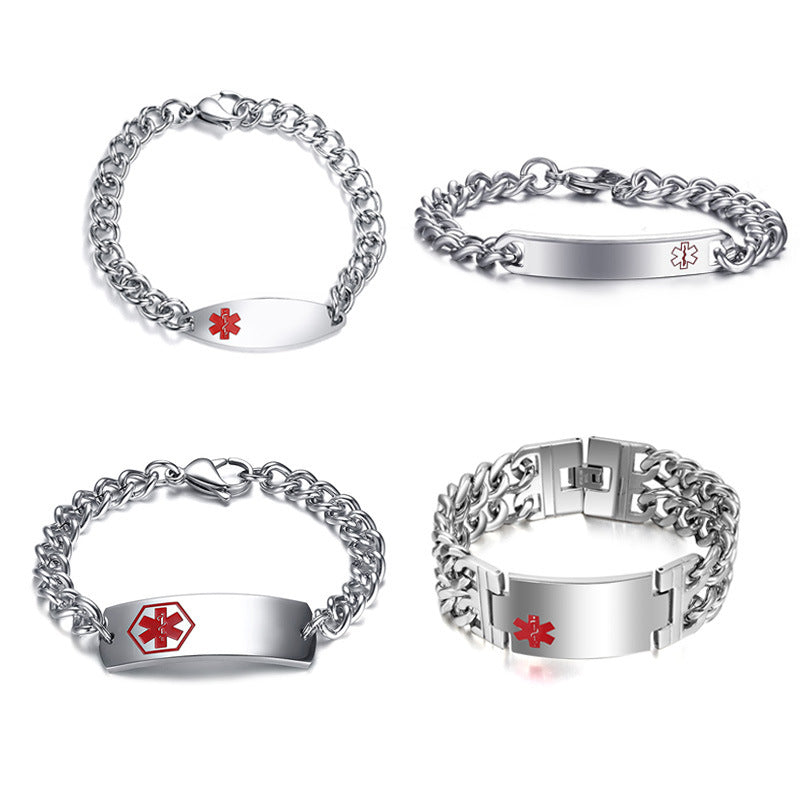 Rockyu ブランド ジュエリー ブレスレット メンズ ステンレス チタン シルバー マークデザイン 刻印 プレート ビジネス ギフト