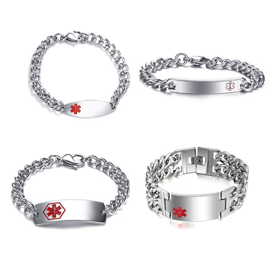 Rockyu ブランド ジュエリー ブレスレット メンズ ステンレス チタン シルバー マークデザイン 刻印 プレート ビジネス ギフト