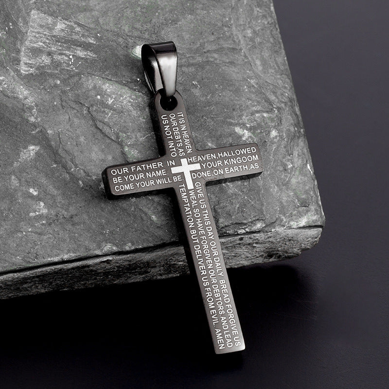 Rockyu 十字架ネックレス メンズ チタン風ステンレス 聖書刻印 ペンダント 仕上げ高級