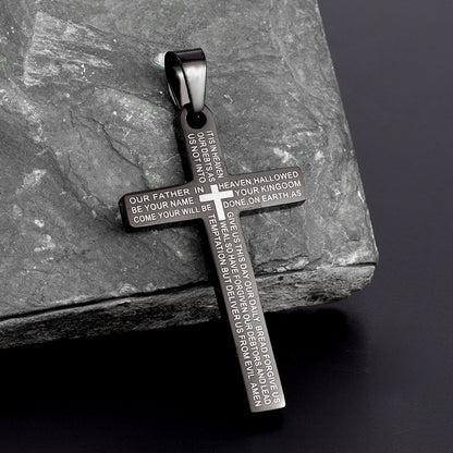 Rockyu 十字架ネックレス メンズ チタン風ステンレス 聖書刻印 ペンダント 仕上げ高級