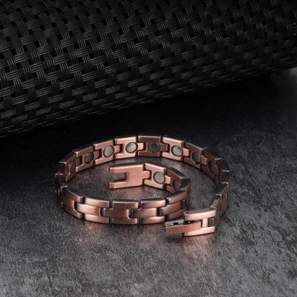 Rockyu 磁気ブレスレット メンズ ピンクゴールド 銅製 レトロブラック シンプル おしゃれ