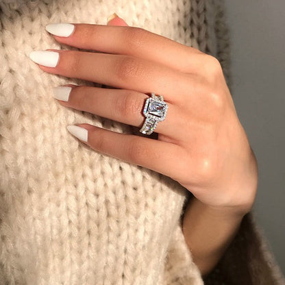 Rockyu プラチナメッキ レディースリング AAAジルコニア 太めデザイン シルバー色