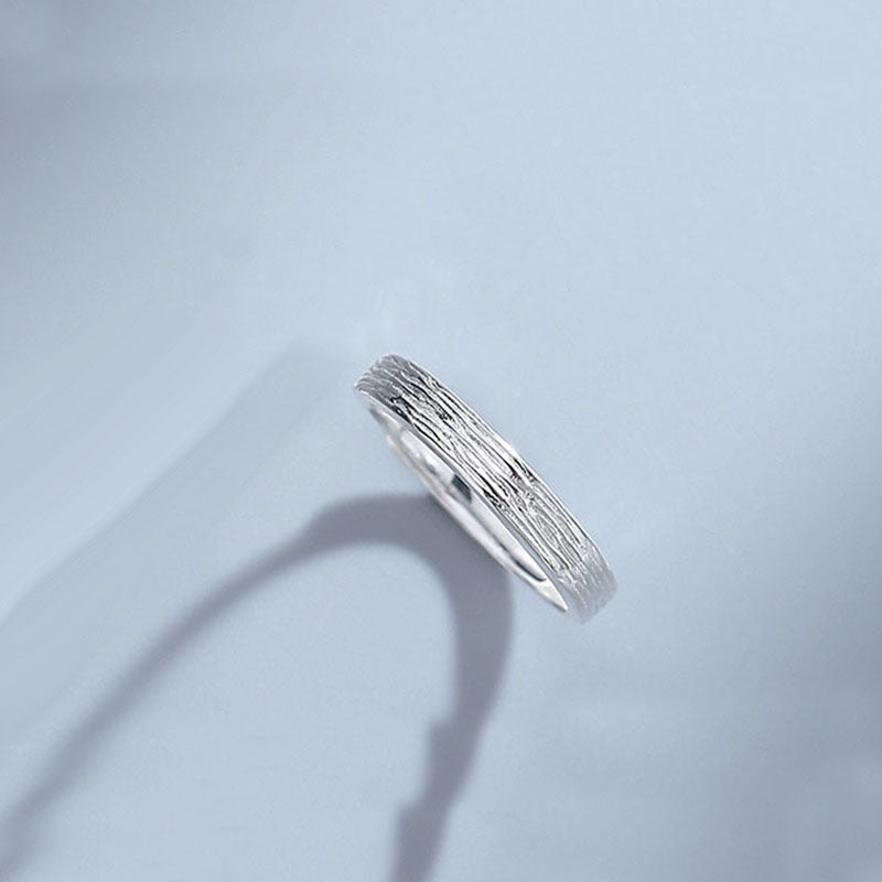 Rockyu ペアリングセット シルバー925 木目調デザイン カップル用フリーサイズ