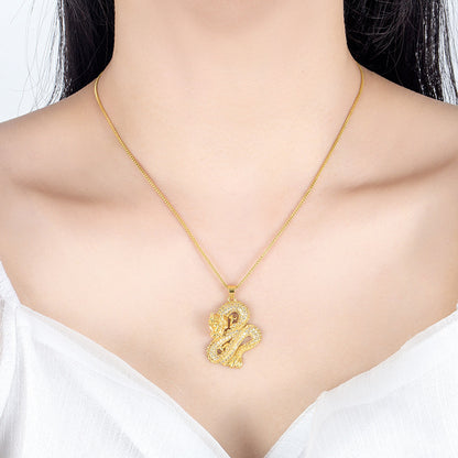 Rockyu ドラゴンネックレス メンズ｜ジルコニア 龍モチーフ ペンダント ゴールド＆シルバー 2色展開