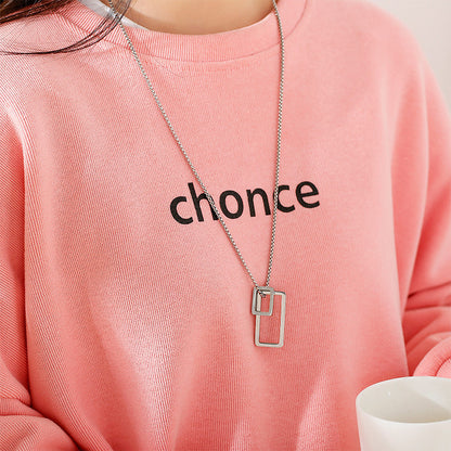 Rockyu シンプル長方形ネックレス ステンレス製 二連ペンダント 男女兼用