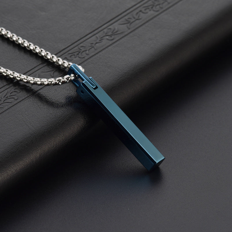Rockyu ネックレス メンズ タングステン シルバー スティックペンダント 鏡面加工