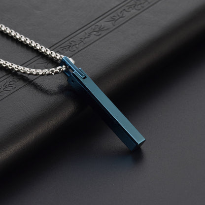 Rockyu ネックレス メンズ タングステン シルバー スティックペンダント 鏡面加工