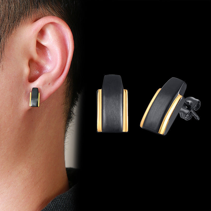 Rockyu メンズピアス チタン製 黒金デザイン 揺れる磁気ピアス 両耳セット