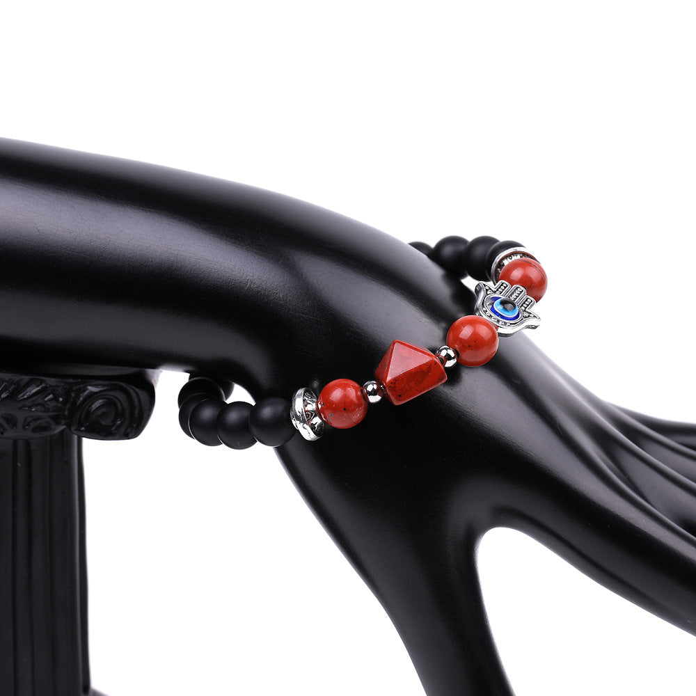 Rockyu ブレスレット レディース メンズ 天然石 ハムサの手 数珠 オニキス パワーストーン ビーズブレスレット 誕生日や記念日に