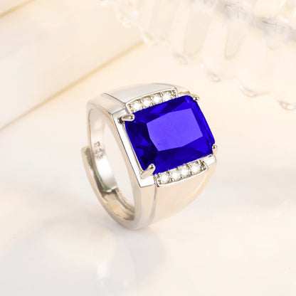 Rockyu メンズリング シルバー フリーサイズ 光沢仕上げ 一粒カラージルコニア