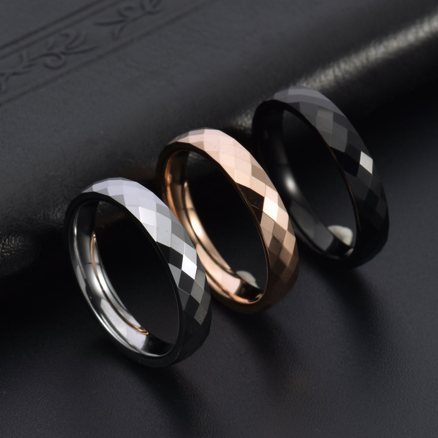 Rockyu タングステン 多面カットリング 4mm メンズ レディース 指輪 シルバー ゴールド ブルー ピンクゴールド 鏡面＆マット仕上げ 男女兼用