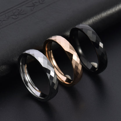Rockyu タングステン 多面カットリング 4mm メンズ レディース 指輪 シルバー ゴールド ブルー ピンクゴールド 鏡面＆マット仕上げ 男女兼用