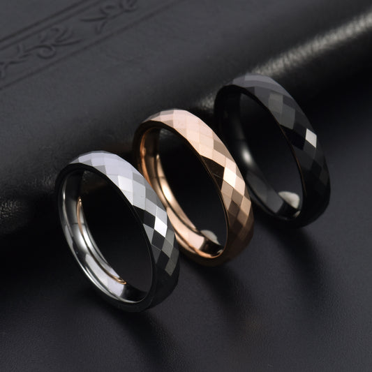 Rockyu タングステン 多面カットリング 4mm メンズ レディース 指輪 シルバー ゴールド ブルー ピンクゴールド 鏡面＆マット仕上げ 男女兼用