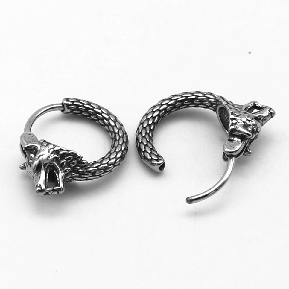 Rockyu ピアス メンズ ドラゴンヘッド シルバー フープ 小さめ ステンレス 片耳用