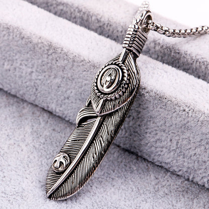 Rockyu ネックレス メンズ 羽根モチーフ ペンダント ステンレス製 ミラー仕上げ 金属アレルギー対応