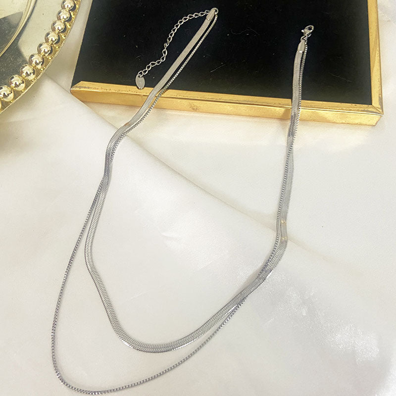 Rockyu ネックレス レディース 二連 スネークチェーン ベネチアンチェーン ゴールド/シルバー 4mm&2mm 調整可能 ステンレス 金属アレルギー対応