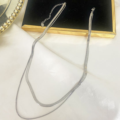 Rockyu ネックレス レディース 二連 スネークチェーン ベネチアンチェーン ゴールド/シルバー 4mm&2mm 調整可能 ステンレス 金属アレルギー対応