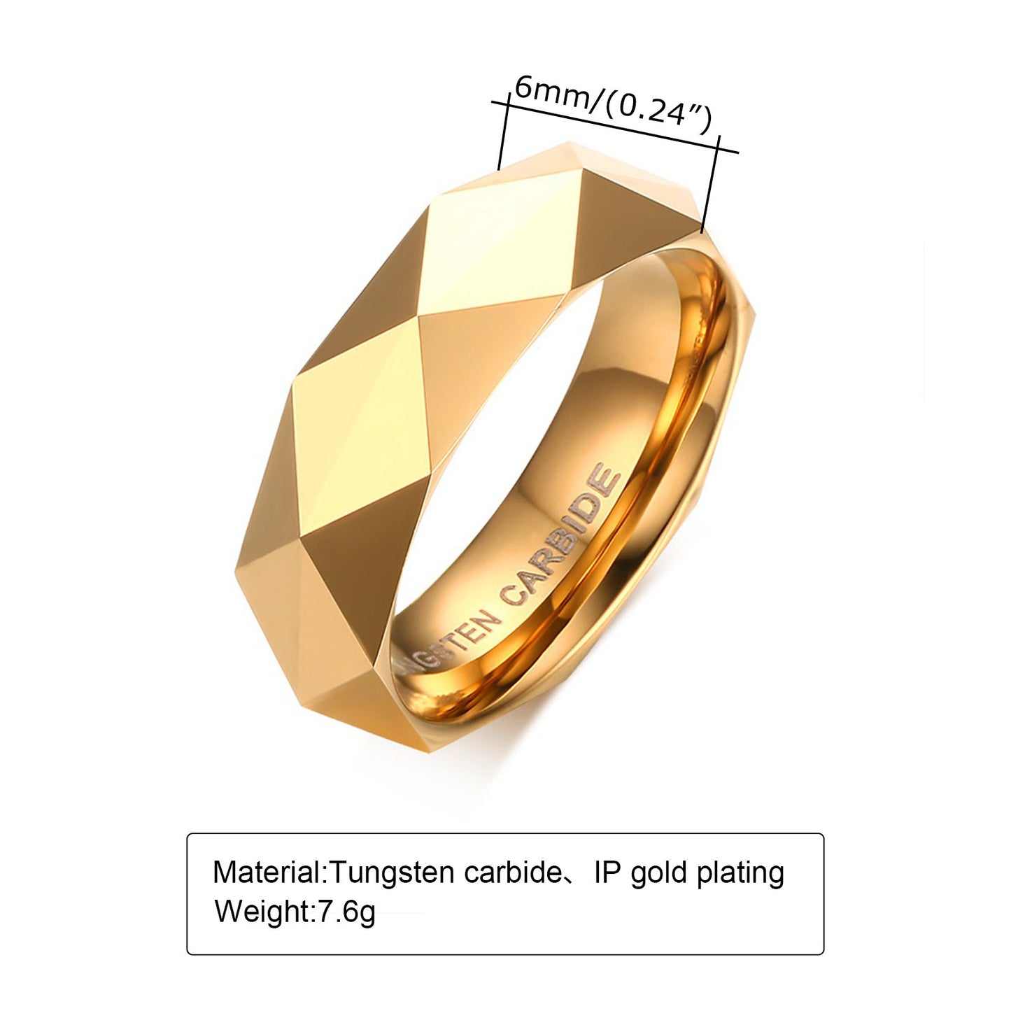 Rockyu タングステン メンズリング 多面カット 高光沢仕上げ 3色展開