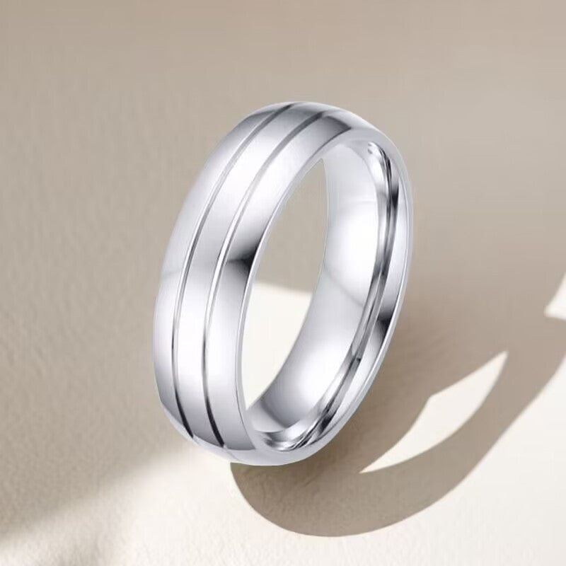 Rockyu ペアリング シルバー ステンレス製 6mm 幅広 ジルコニア付き 結婚指輪風デザイン