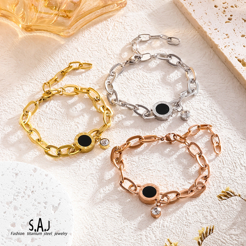 Rockyu ブレスレット レディース チェーン ピンクゴールド ステンレススチール