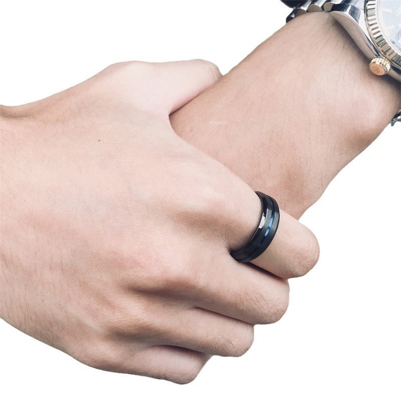 Rockyu メンズリング ステンレス製 ブラックライン 5色展開 6mm幅 マット仕上げ