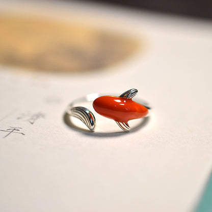 Rockyu 錦鯉モチーフリング 幸運を呼ぶ開口デザイン S925シルバー指輪