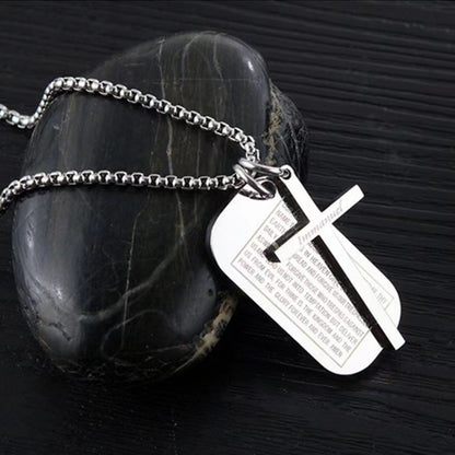 Rockyu ネックレス メンズ シルバー 十字架 クロスペンダント チタン風 プレート付き 金属アレルギー対応