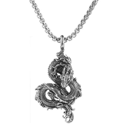 Rockyu 龍ペンダントネックレス｜ステンレス製 立体ドラゴンモチーフ メンズアクセサリー