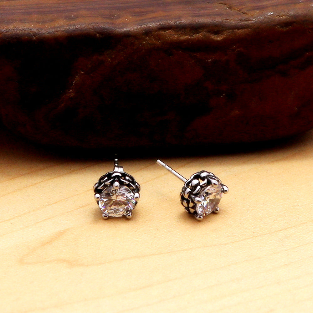 Rockyu ピアス メンズ レディース 両耳用 スタッドピアス ブラック＆クリア CZダイヤモンド