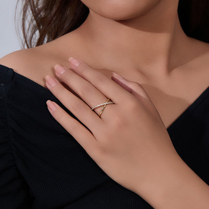 Rockyu レディースリング ステンレス クロスデザイン ジルコニア入り 金属アレルギー対応 おしゃれ指輪 パーティーギフト