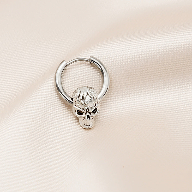 Rockyu ピアス メンズ フープ シルバー 髑髏 スカル チタン製 アレルギー対応