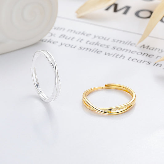 Rockyu クロス風テクスチャリング レディース 18K仕上げ フリーサイズ シンプルリング