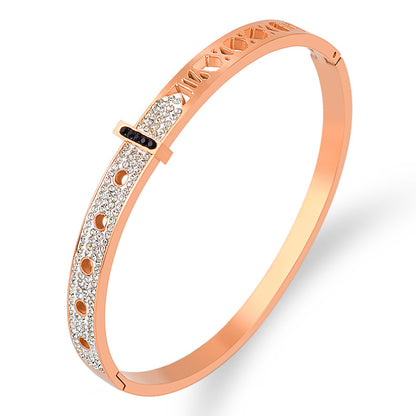 ブレスレット レディース シルバー ゴールド ジルコニア CZ プレートバングル キラキラ czダイヤ 幅6mm チタンブレスレット 金属アレルギー対応 おしゃれ 誕生日 プレゼント アクセサリー