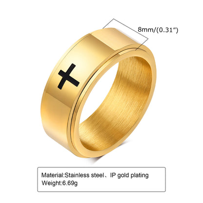 Rockyu メンズクロススピナーリング｜回転する十字架デザイン ステンレス指輪