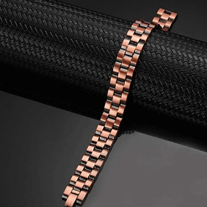 Rockyu 磁気ブレスレット メンズ トリプルロウ ピンクゴールド 銅製 シンプル カジュアル