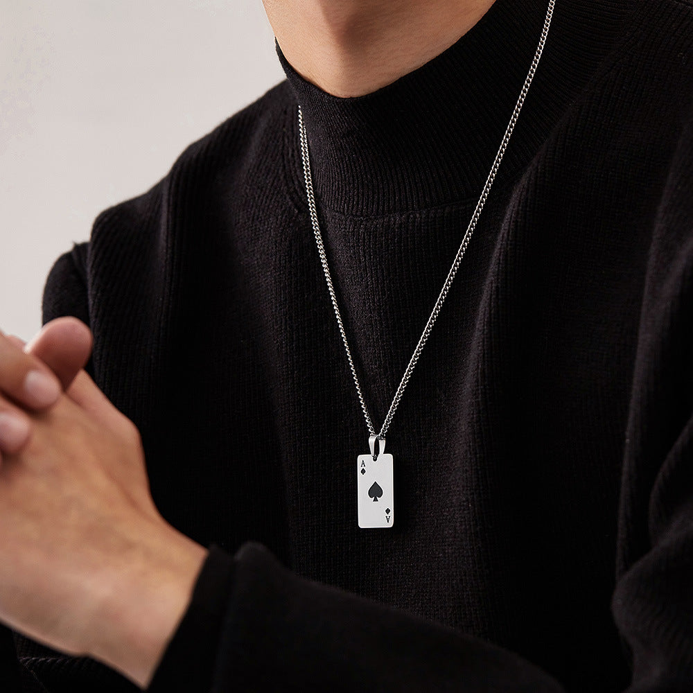 Rockyu ネックレス メンズ スペード＆ハート A トランプデザイン ステンレス製 ペア対応 ユニセックス
